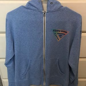 Poipu Surf Kaui Hawaii, blue, unused zip-up hoodie. Tropical and good material!